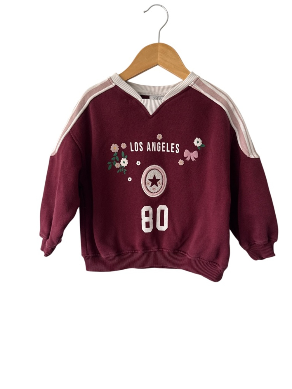 Zara Girls' Maroon Floral 'Los Angeles 80' Pullover Sweatshirt